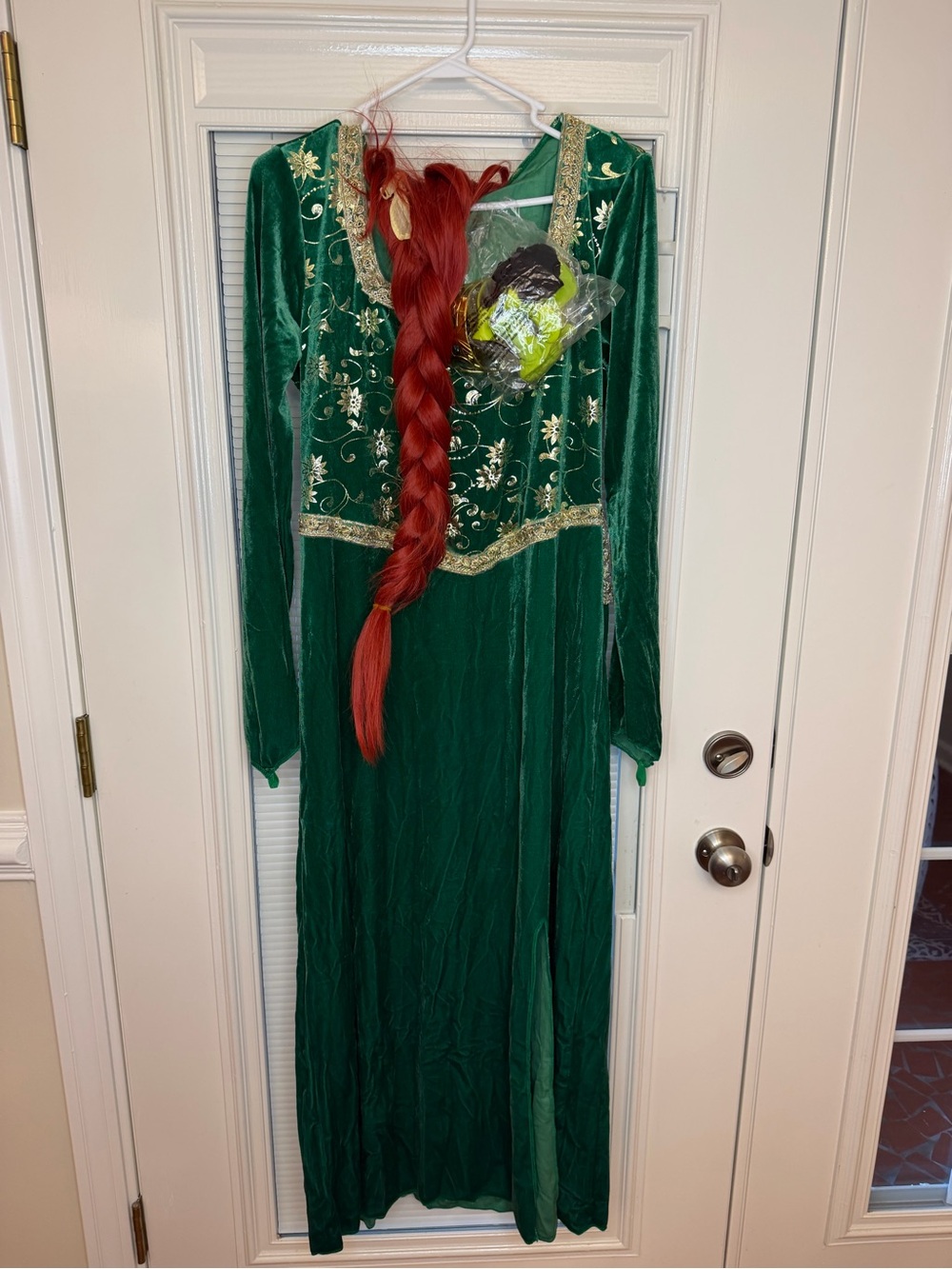 Dreamworks Emerald Green Velvet Long Sleeve Gown with Gold Trim